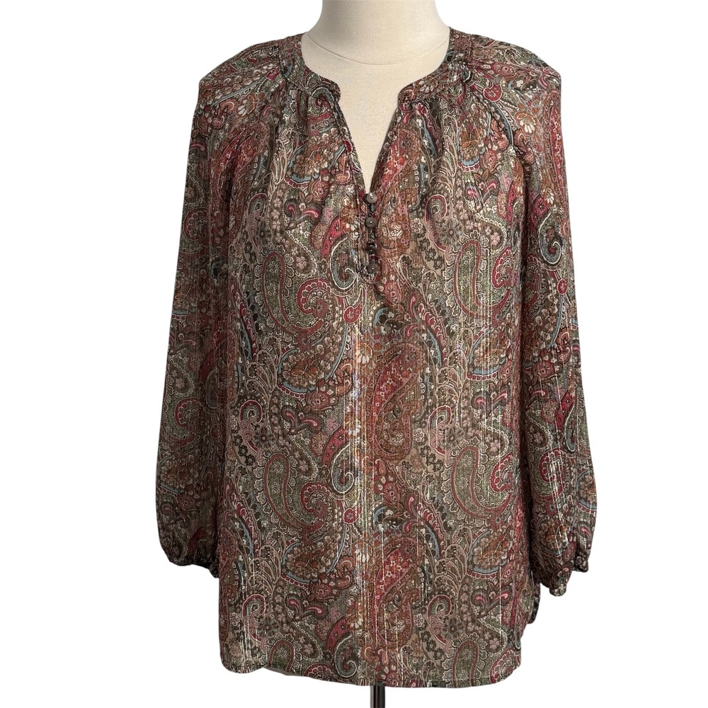 Liz Claiborne Lightweight Long Sleeve Multicolor Paisley Print Boho Tunic